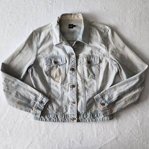 Y2K Gap Jean Jacket Womens Large Vintage Denim Trucker Distressed Light‎ Wash